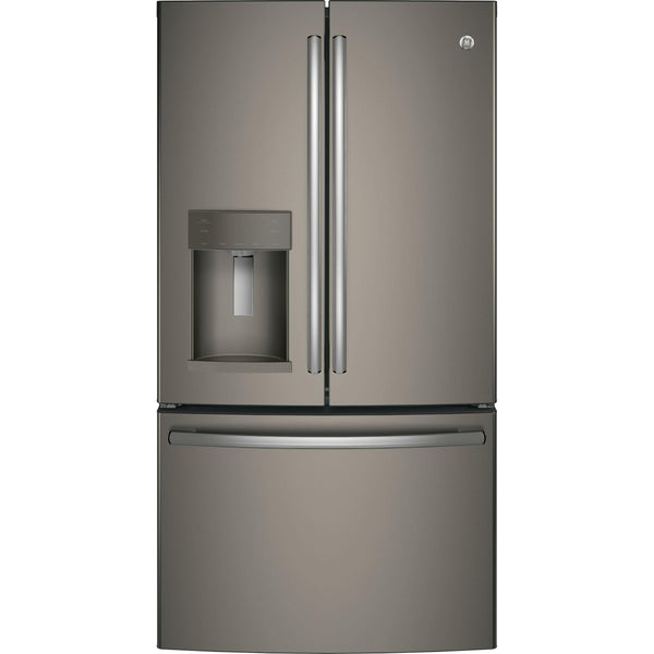 GE 36-inch, 27.8 cu.ft. Freestanding French 3-Door Refrigerator with Ice and Water Dispensing System GFE28GMKES IMAGE 1
