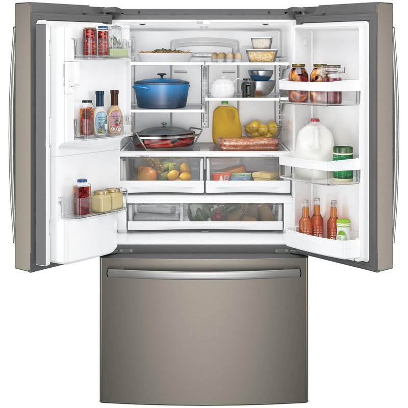 GE 36-inch, 27.8 cu.ft. Freestanding French 3-Door Refrigerator with Ice and Water Dispensing System GFE28GMKES IMAGE 4