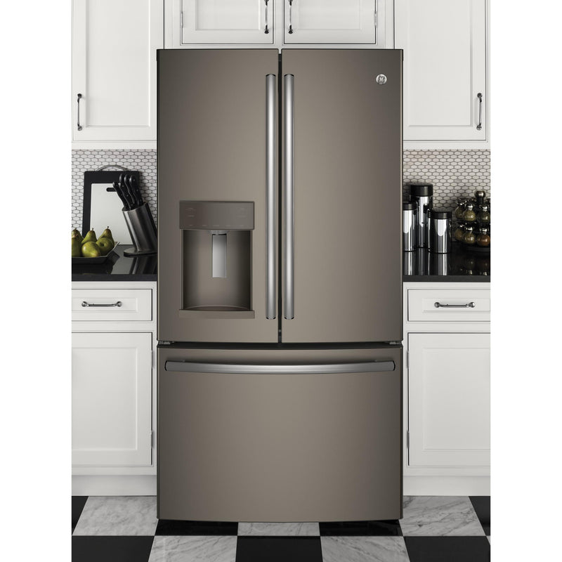GE 36-inch, 27.8 cu.ft. Freestanding French 3-Door Refrigerator with Ice and Water Dispensing System GFE28GMKES IMAGE 7