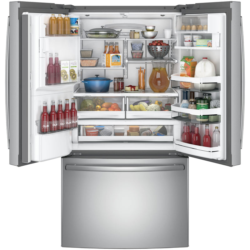 GE Profile 36-inch, 27.8 cu. ft. French 3-Door Refrigerator with Ice and Water PFE28KSKSS IMAGE 3