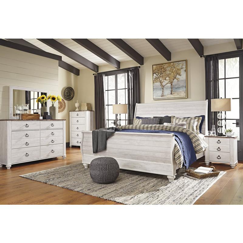 Willowton 6 Piece King Sleigh Bedroom - Whitewash Willowton 6 Piece King Sleigh Bedroom - Whitewash