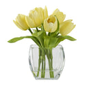 D&W Silks Yellow Tulips in Bevel Vase - 212239