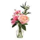 D&W Silks Assorted Pink Flowers&Greenery in Glass Vase - 231135