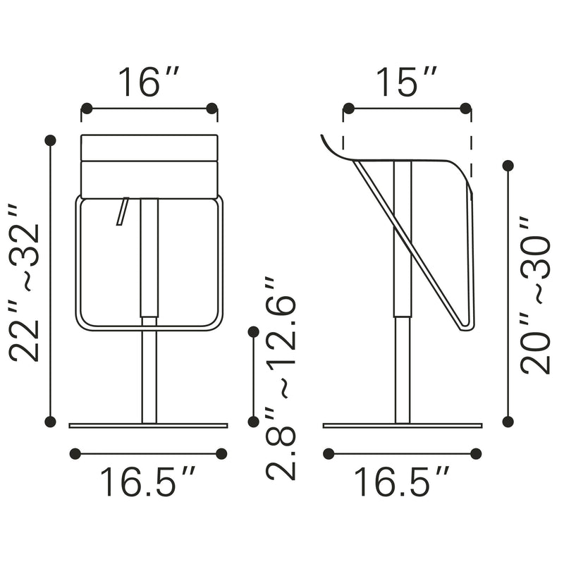 Zuo Dazzer 300193 Barstool - Silver IMAGE 9