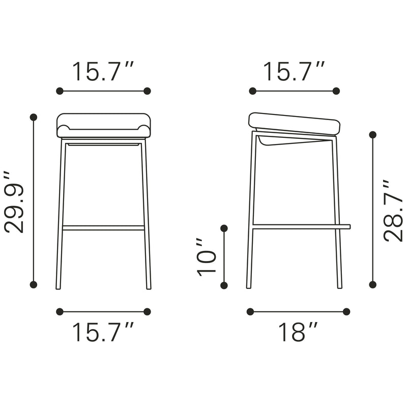 Zuo Lids 300033 Barstool - Dark Grey IMAGE 7