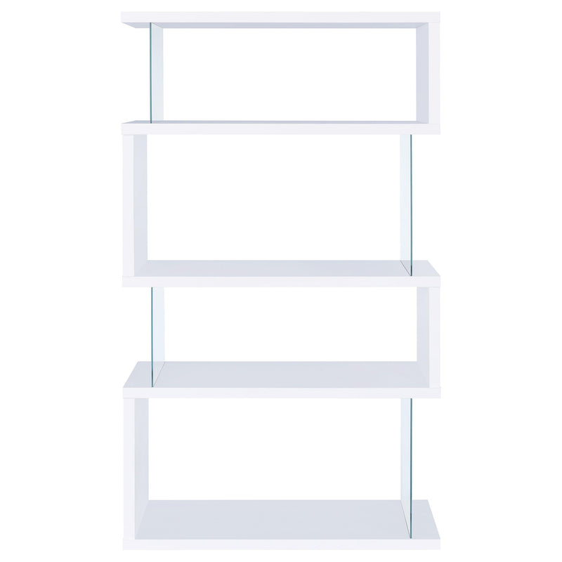  Coaster Furniture Emelle 800300 63-inch 4-shelf Glass Panel Bookshelf - White IMAGE 2