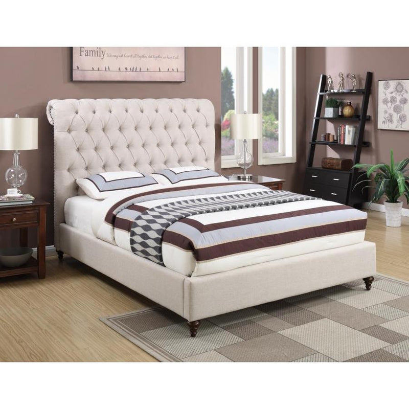  Coaster Furniture Devon 300525KE 57-inch Upholstered Eastern King Panel Bed - Beige IMAGE 4