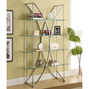  Coaster Furniture Larson 910050 73-inch 4-shelf Glass Bookshelf - Chrome IMAGE 5