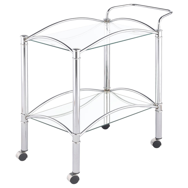 Coaster Furniture Shadix 910077 2-tier Rectangular Glass Shelf Metal Bar Cart - Chrome IMAGE 3