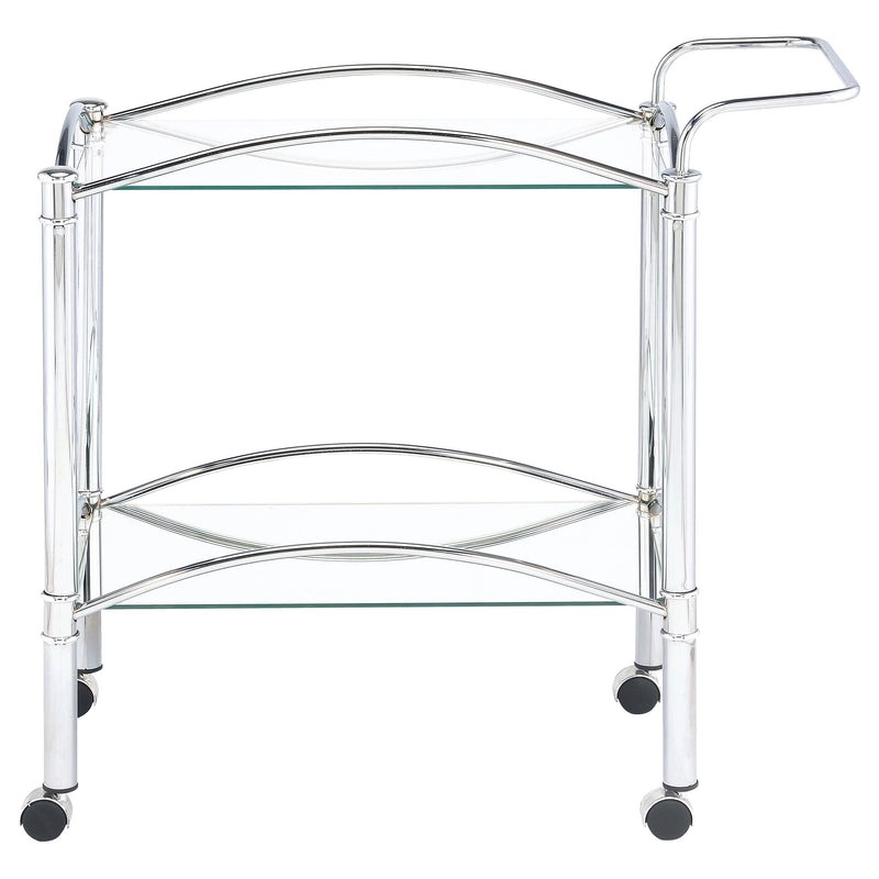 Coaster Furniture Shadix 910077 2-tier Rectangular Glass Shelf Metal Bar Cart - Chrome IMAGE 4