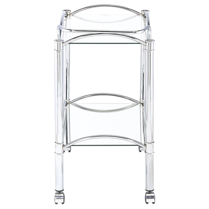 Coaster Furniture Shadix 910077 2-tier Rectangular Glass Shelf Metal Bar Cart - Chrome IMAGE 5