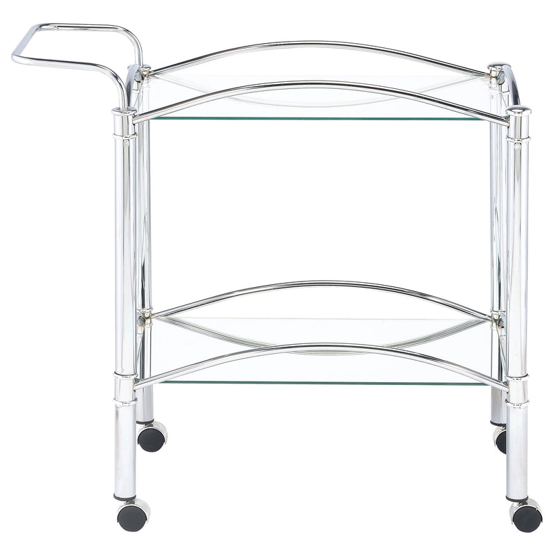 Coaster Furniture Shadix 910077 2-tier Rectangular Glass Shelf Metal Bar Cart - Chrome IMAGE 6