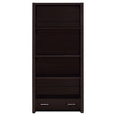  Coaster Furniture Skylar 800905 71-inch 5-shelf Bookcase with Drawer - Cappuccino IMAGE 3