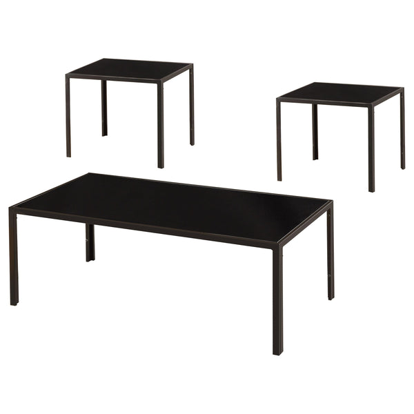 Coaster Furniture Brock 720457 Rectangular Glass Top Coffee Table Set - Black IMAGE 1