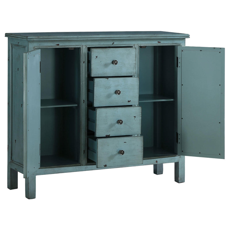  Coaster Furniture Rue 950736 4-Drawer Wood Trellis Accent Storage Cabinet - Blue IMAGE 3