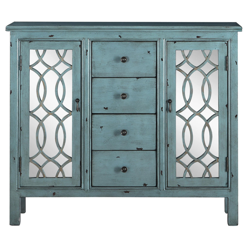  Coaster Furniture Rue 950736 4-Drawer Wood Trellis Accent Storage Cabinet - Blue IMAGE 4