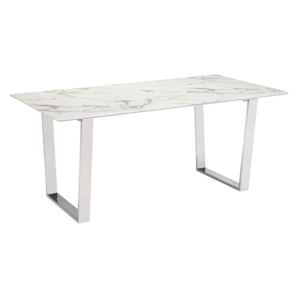 Zuo Atlas 100707 Dining Table - White & Silver IMAGE 1