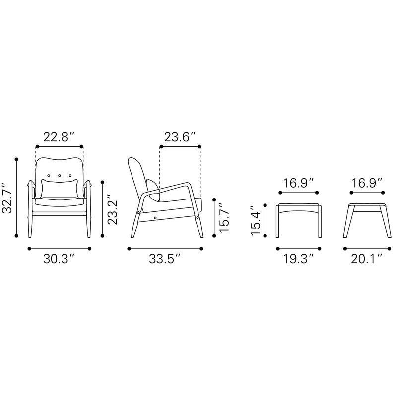 Zuo Bully 100535 Lounge Chair & Ottoman - Brown IMAGE 12
