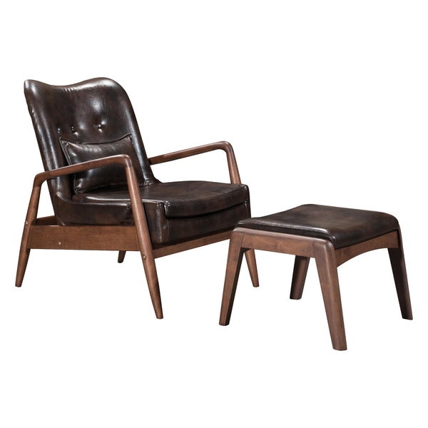 Zuo Bully 100535 Lounge Chair & Ottoman - Brown IMAGE 1
