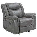  Coaster Furniture Conrad 650356 Upholstered Padded Arm Glider Recliner - Grey IMAGE 1
