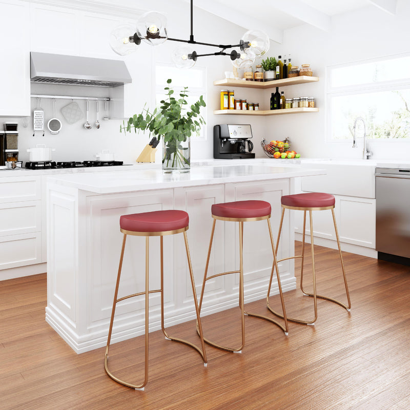 Zuo Bree 101264 Barstool - Burgundy & Gold IMAGE 8