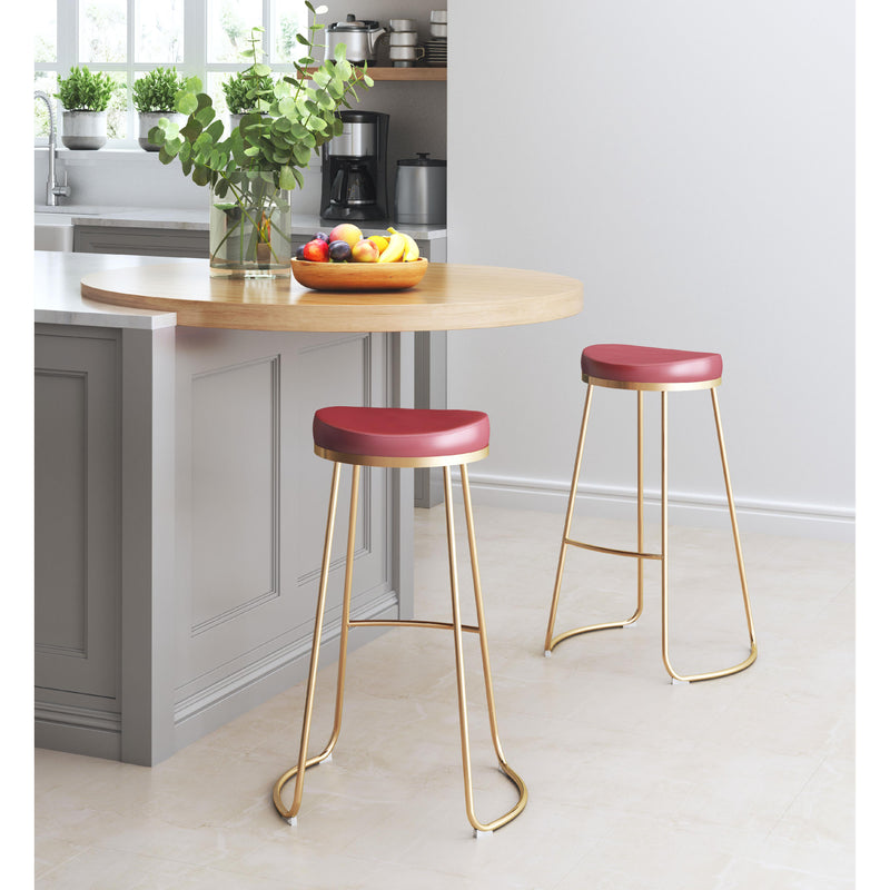 Zuo Bree 101264 Barstool - Burgundy & Gold IMAGE 9