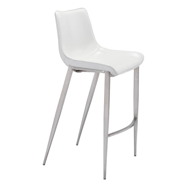 Zuo Magnus 101275 Barstool - White & Silver IMAGE 1