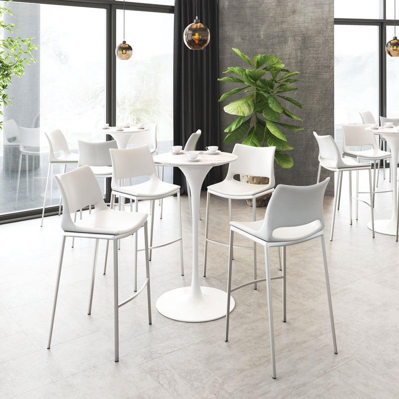 Zuo Ace 101283 Barstool - White & Silver IMAGE 7