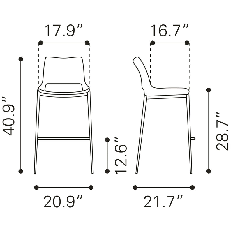 Zuo Ace 101284 Barstool - Black & Silver IMAGE 9