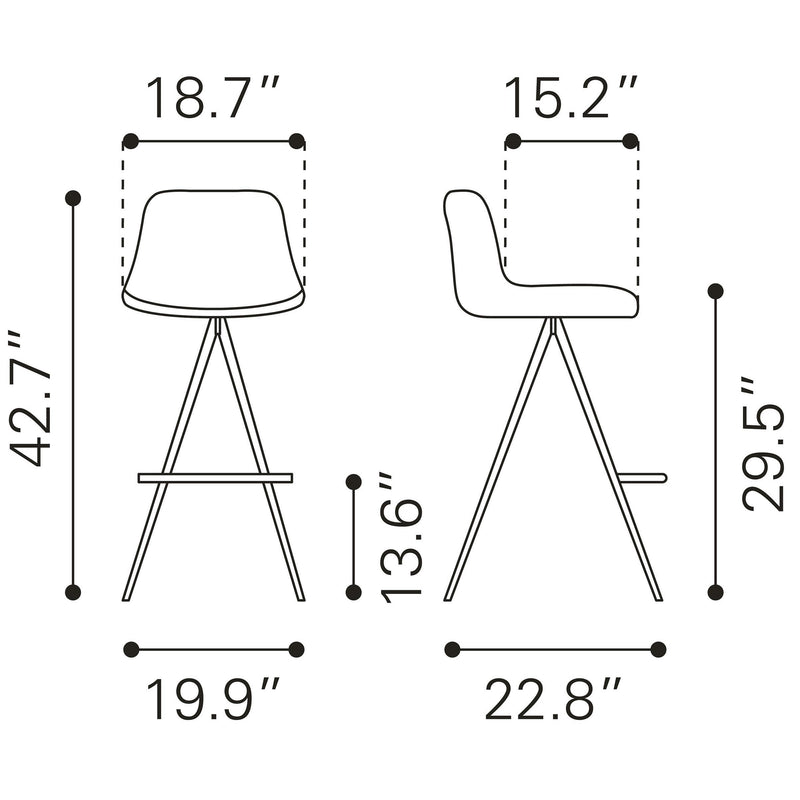 Zuo Aki 101288 Barstool - White & Walnut IMAGE 8