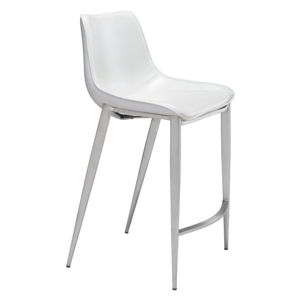 Zuo Magnus 101408 Counter Stool - White & Silver IMAGE 1