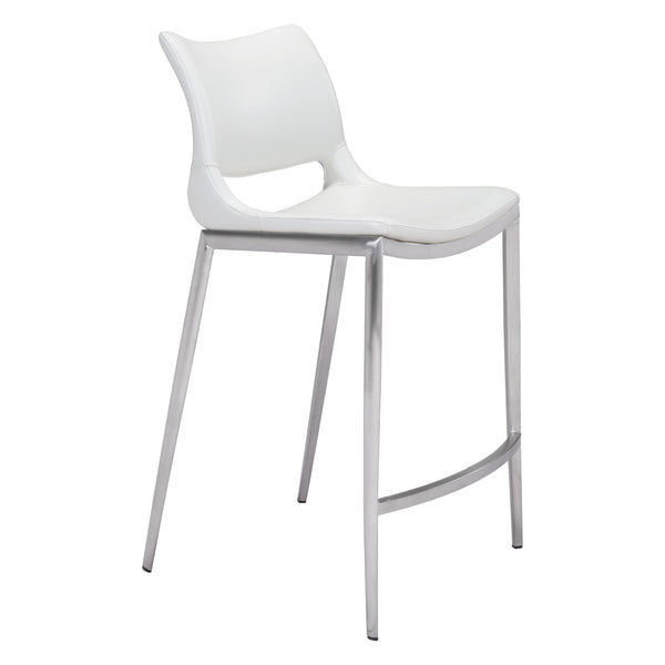 Zuo Ace 101390 Counter Stool - White & Silver IMAGE 1