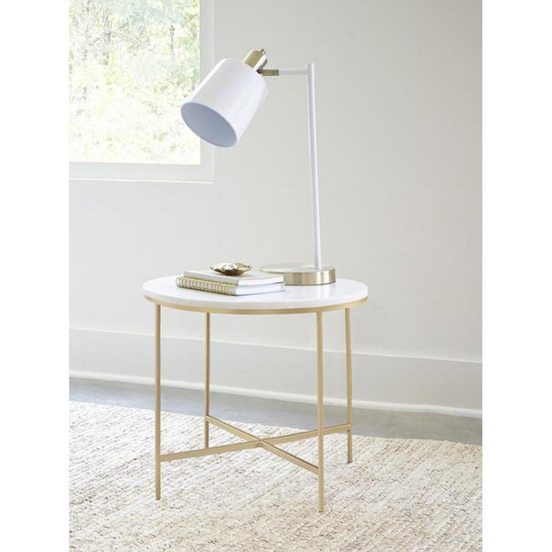  Coaster Furniture Ellison 723207 Round Marble Top Side End Table - White and Gold IMAGE 1