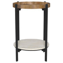  Coaster Furniture Adhvik 931218 Round End Side Table Marble Shelf - Natural and Black IMAGE 2