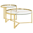  Coaster Furniture Delia 930251 2-Piece Round Glass Top Nesting Coffee Table - Gold IMAGE 1
