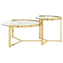  Coaster Furniture Delia 930251 2-Piece Round Glass Top Nesting Coffee Table - Gold IMAGE 4