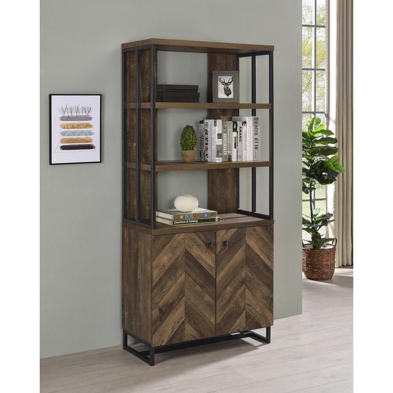  Coaster Furniture Millbrook 882093 71-inch 2-door Storage Bookshelf - Rustic Oak IMAGE 3