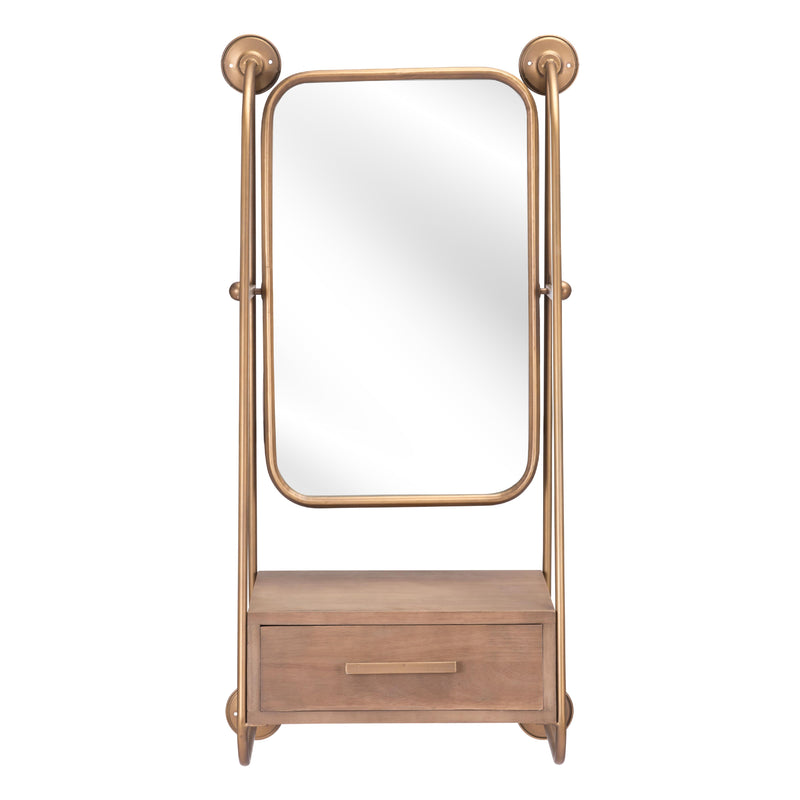 Zuo Peralta A12232 Mirror Shelf - Brass & Brown IMAGE 2