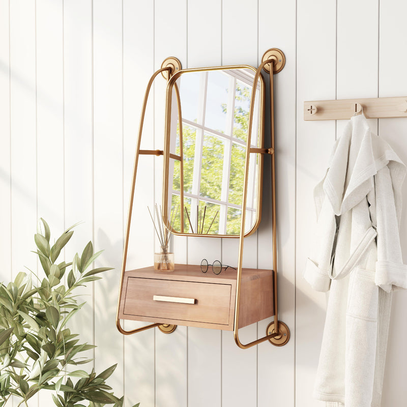 Zuo Peralta A12232 Mirror Shelf - Brass & Brown IMAGE 8