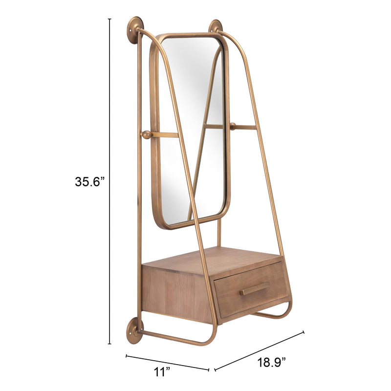 Zuo Peralta A12232 Mirror Shelf - Brass & Brown IMAGE 9