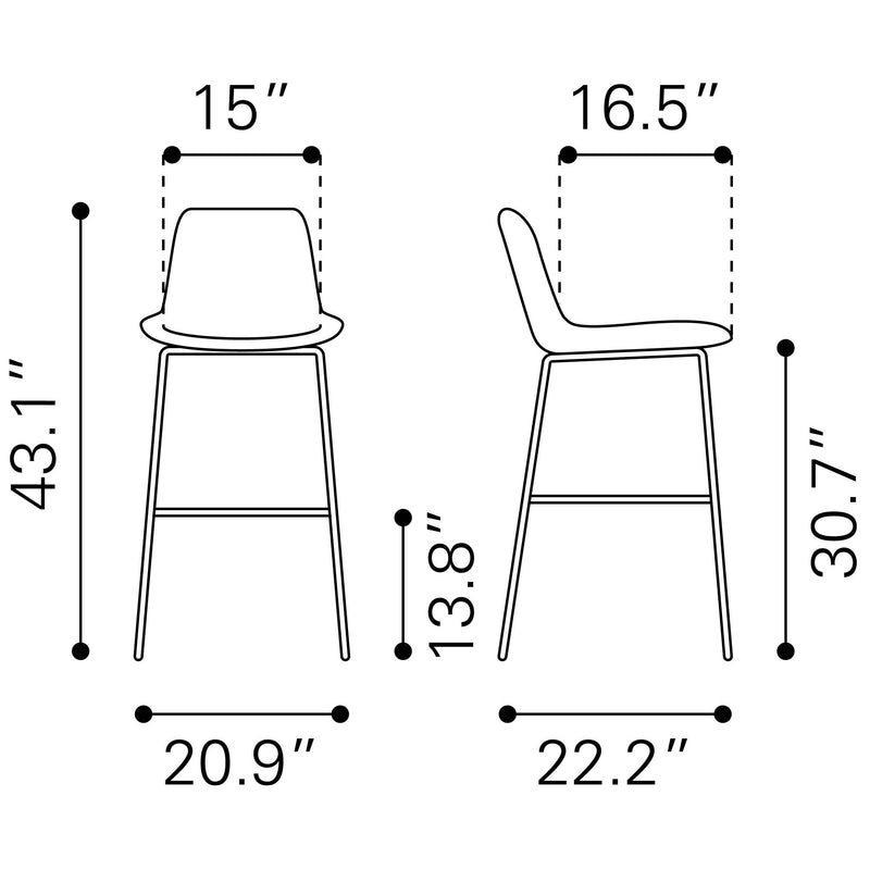 Zuo Byron 101772 Barstool - Grey IMAGE 10