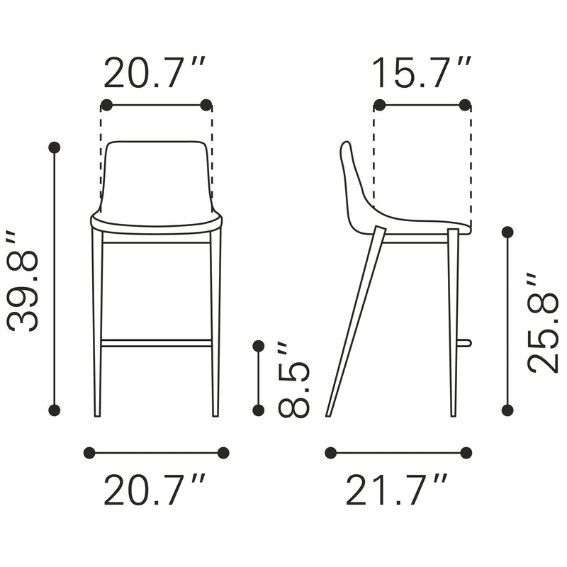 Zuo Magnus 102028 Counter Stool - Brown & Silver IMAGE 8