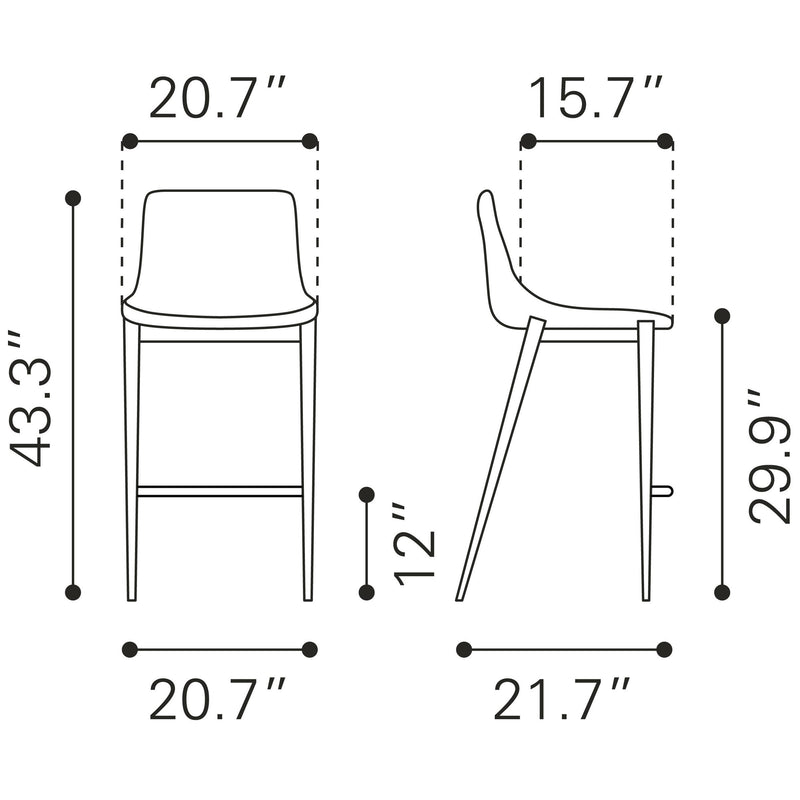Zuo Magnus 109391 Barstool - Dark Grey & Black IMAGE 8