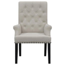  Coaster Furniture Alana 115183 Velvet Upholstered Dining Arm Chair - Sand IMAGE 2