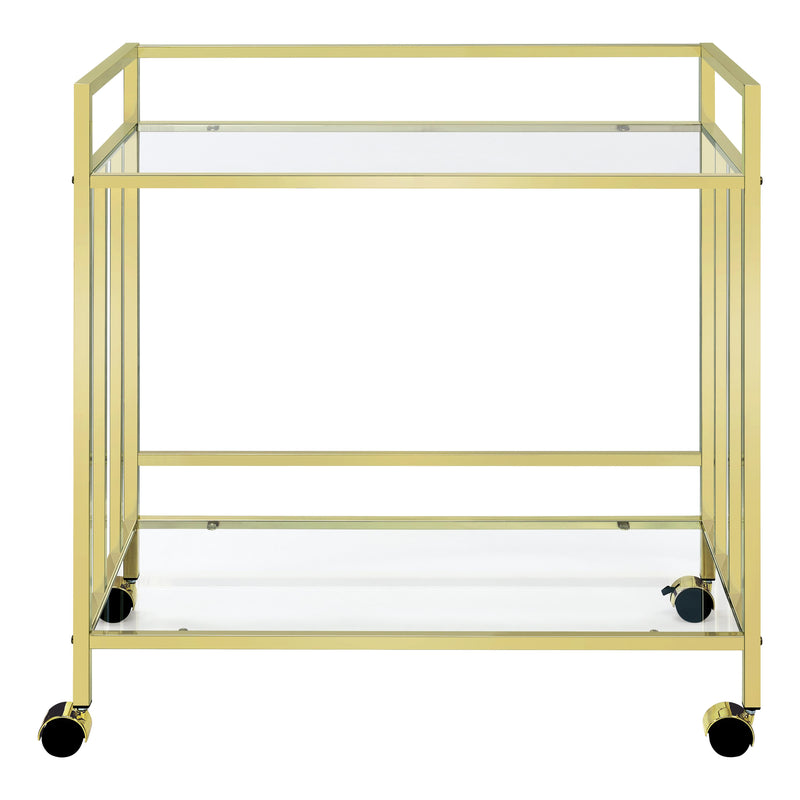 Coaster Furniture Cara 181381 2-tier Rectangular Glass Shelf Metal Bar Cart - Brass IMAGE 2