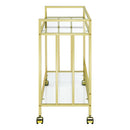  Coaster Furniture Cara 181381 2-tier Rectangular Glass Shelf Metal Bar Cart - Brass IMAGE 3