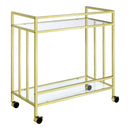  Coaster Furniture Cara 181381 2-tier Rectangular Glass Shelf Metal Bar Cart - Brass IMAGE 6