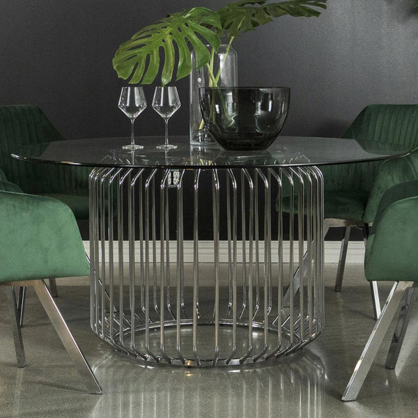  Coaster Furniture Veena 193430BG Round 60-inch Glass Top Metal Dining Table - Chrome IMAGE 1