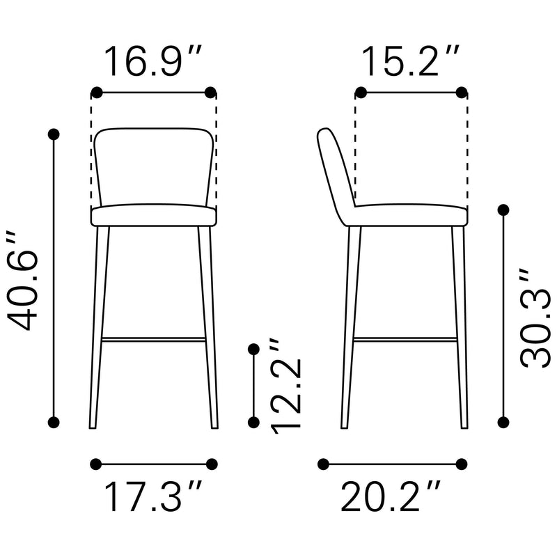 Zuo Manchester 109506 Barstool - Grey IMAGE 10