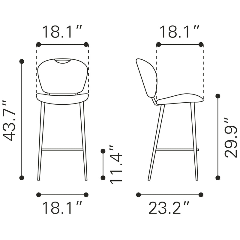 Zuo Terrence 109340 Barstool - Vintage Grey IMAGE 11